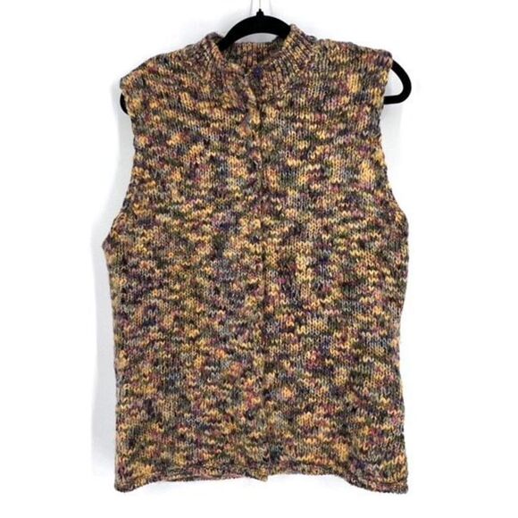 Talbots Womens Wool Blend Mock Neck Cardigan Sweater Vest Multi-Color Size Large - Picture 1 of 9